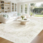 8x10 Area Rugs Washable Rugs for Living Room, Large Vintage Boho Rug Non-Slip Soft Floral Distressed Rug Low Pile Stain Resistant Carpet for Bedroom Nursery Office Dining Room Farmhouse(Beige, 8'x10')