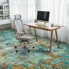 Washable Area Rug 5x7 - Neutral Modern Abstract Rugs, Soft Non Slip Thin Carpet with for Bedroom, Under Dining Room Table, Home, Office, Dorm, Office Rolling Chair - Teal Brick