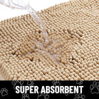 Smiry Dog Door Mat for Muddy Paws, Absorbent Dirt Trapper Non Slip Quick Dry Washable Chenille Mat for Mud Dogs, Entry Rug for Indoor and Outdoor (30x20 Inches, Beige and White)