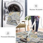 Lahome Moroccan Washable Hallway Runner Rug, 2'5''x8' Ultra-Thin Carpet Runners for Hallways Kitchen, Oriental Vintage Non-Slip Laundry Room Rug for Entryway Bedroom Bathroom, Yellow/Aqua