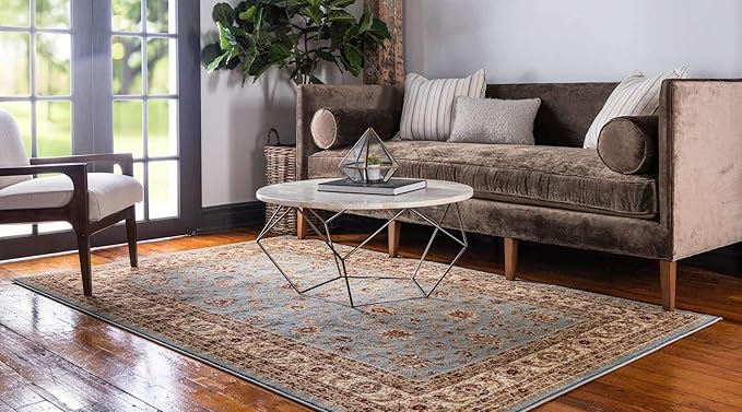 Unique Loom Voyage Collection Traditional Oriental Classic Intricate Design Area Rug (9' 0 x 12' 0 Rectangular, Light Blue/Gold)