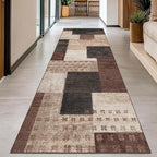 Modern Geometric Patchwork Indoor Runner Rug for Living Room, Chocolate 2.7'x 8' Rug Rockwood Collection Hardwood Floors Decor for Bedroom, Brown Throw Carpet for Office Entryway Dining Room