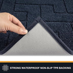 PURRUGS Dirt Trapping Door Mat 32" x 70", Non-Slip Machine Washable Entry Rug, Shoe Scraper, Dog Doormat, Super Absorbent Welcome Mat for Front & Back Door, Muddy Wet Shoes & Paws, Navy Blue