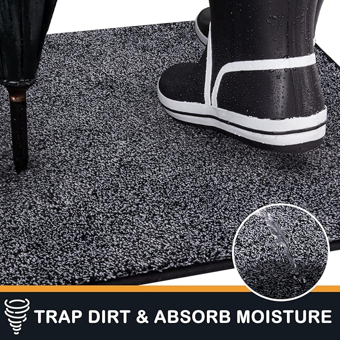 PURRUGS Dirt Trapping Door Mat 24" x 59", Non-Slip Machine Washable Entry Rug, Shoe Scraper, Dog Doormat, Super Absorbent Welcome Mat for Front & Back Door, Muddy Shoes & Paws, Bluish Grey-Black