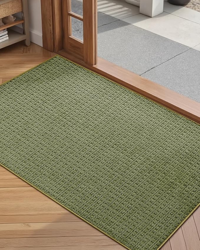 Color&Geometry Front Door Mat Indoor Non Slip Rubber Backing, 32"x48" Ultra Thin Entryway Doormat, Soft Absorbent Inside Doormat Washable Easy Clean Rugs for Entryway, Green (Rolled-up NO Creases)