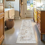 Uphome Bathroom Rugs Runner, Distressed Farmhouse Boho Light Khaki Bath Mat, Non Slip Washable Long Bath Rugs, Vintage Traditonal Soft Velvet Bathroom Runner for Bathtub Sink Shower, 20x60 inch