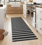 Lahome Striped Easy Jute Kitchen Runner, 2x6 Washable Rug Runners for Hallways Non Slip Entryway Rug, Farmhouse Neutral Indoor Outdoor Black Carpet for Laundry Room Front Porch