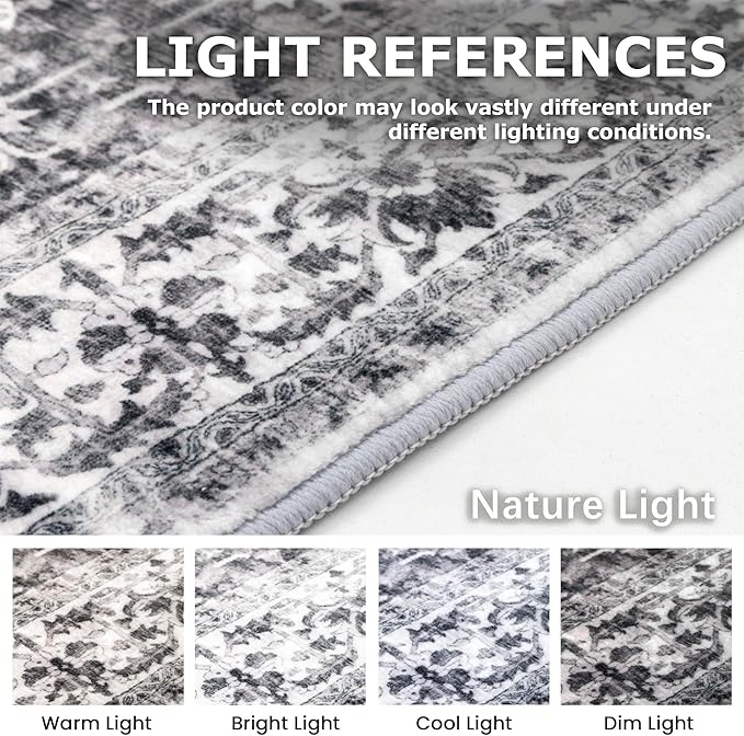 KOZYFLY Boho Area Rug 3x5 Ft Rugs for Entryway Washable Entry Rug Non Slip Door Mat Indoor Entrance Printed Faux Wool Vintage Kitchen Rug Throw Rugs for Kitchen Living Room, Grey