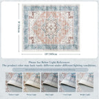 LIVEBOX 8x10 Washable Area Rug - Large Vintage Tribal Living Room Rug Oriental for Bedroom, Non-Slip Retro Medallion Carpet Print Distressed for Dining Room Guest Office