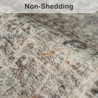 FMFUNCTEX 6x9 Washable Area Rug Vintage Neutral Distressed Large Taupe Non Slip Carpet for Living Room Bedroom Soft Low Pile Indoor Mat Retro Floral Throw Rug for Dining Room Kitchen Office Nursery