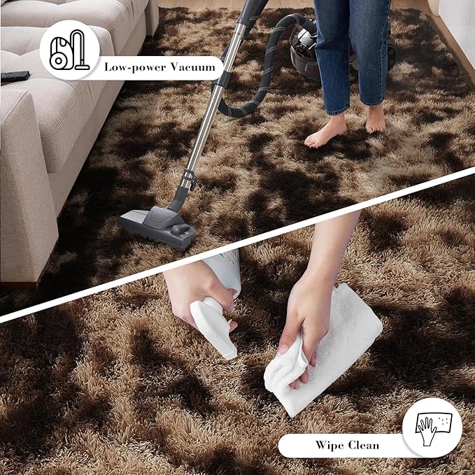 Fluffy Rug Shaggy Area Rug, Mottling Brown 3x5 Area Rugs for Bedroom, Small Bedside Rug, Soft Fluffy Shaggy Entryway Throw Rugs for Living Room Bedroom Kids Room Home Decor