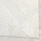 Antep Rugs Palafito 4x6 Geometric Shag Diamond High-Low Pile Textured Indoor Area Rug (White, 3'11" x 5'11")