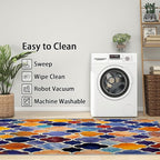 Moroccan Rugs for Living Room - 7x9 ft, Moroccan Trellis Rug, Colorful Geometric Rugs for Living Room Bedroom, Oriental Tile Washable Area Rug Soft Carpet, Traditional Patchwork Decor & Gifts