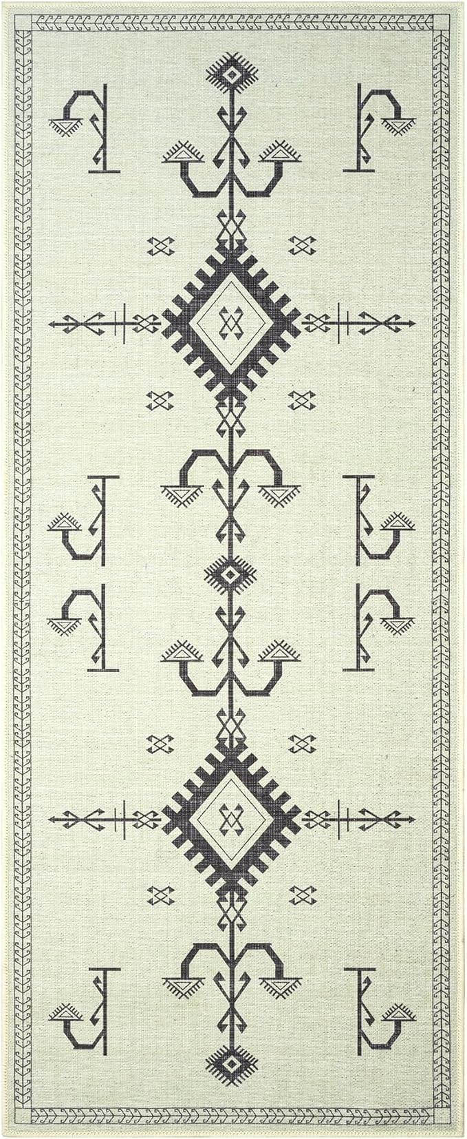 GLN Rugs Contemporary Collection - Machine Washable Area Rug, Contemporary Washable, Non Slip, Low Pile Chenille Rug, Living Room, Bedroom, Kitchen Rug (2'6" x 7' Cream/Anthracite)