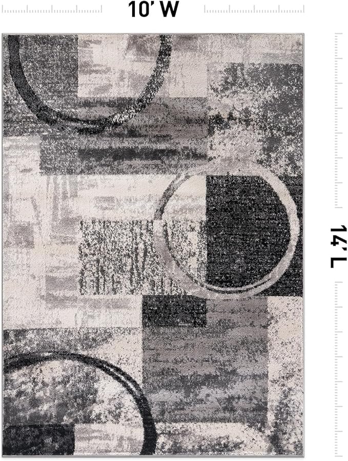 Rugshop Contemporary Circle Design Area Rug, Non-Shedding Carpet for Living Room, Dining Room, or Office, Cream, 10' x 14'