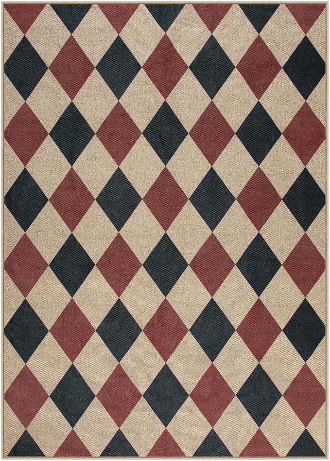Lahome Checkered 5x7 Rug, Indoor Outdoor Rug Non Shedding Black and Red Washable Carpet, Checkerboard Non Slip Stain Resistant Indoor Carpet for Patio Office Living Dining Room