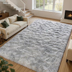 Zentavio Grey and White Area Rugs for Living Room Large Men Room Carpet 6x9 Bedroom Fluffy Furry Shag Aesthetic Plush High Pile Floor Rug for Kids Room Dorm Home Decor Tie-Dyed Grey White