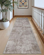 DEXI Hallway Runner Rug 3x10, Modern Abstract Non Slip Thin Soft Runners Carpet, Stain Resistant Washable Indoor Rug for Hallway Entryway Kitchen Laundry Room Living Room, Red Brown