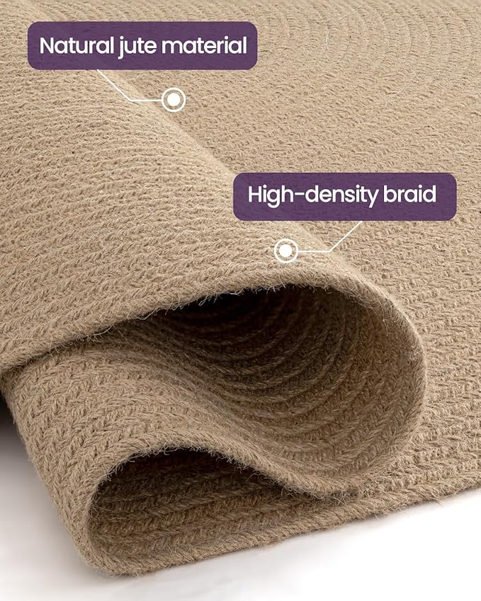 DEXI Round Jute Rug Natural Fiber 5x5, Braided Woven Area Rugs No Shed, Soft Neutral Rustic Carpet Mat for Indoor Outdoor Patio Dining Living Room Bedroom Farmhouse, 5ft, Beige