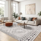 ILANGO Area Rugs 9'x12' for Living Room Machine Washable Grey Area Rugs Modern Dedroom with Rubber Backing Non Slip Carpet for Farmhouse Dining Room, Ultra-Thin, Foldable, Easy Clean