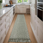 Collive Washable Boho Carpet Runners for Hallway 2.6x12ft, Farmhouse Long Rugs for Kitchen Cotton Hand Woven Bedroom Runner Rug Olive Green/Cream Low Pile Natural Floor Carpet for Indoor Hall Entryway
