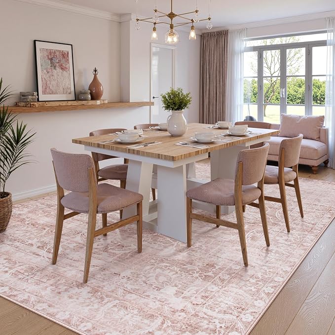 Lahome Pink Rug 6x9 Area Rugs - Soft Washable Rugs For Bedroom Aesthetic-Rugs For Living Room Non Slip Ultra Thin,Boho Girls Playroom Rug Farmhouse Stain Resistant Carpet For Office Room (Pink, 6'X9')