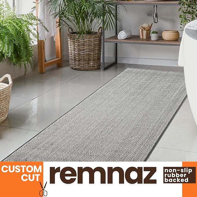 9ft Custom Cut Runner Rug for Narrow Hallways Kitchens - Striped Grey | Non-Slip & Washable | No-Fray Edge Finished