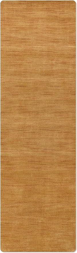 Hand Knotted Loom Wool ECO-Friendly Area Rugs - 2'6''x10', Runner, Gold Color, Solid Plain Design, High Pile Handmade Anti Skid Area Rugs for Living Room, Bed Room (L00111)