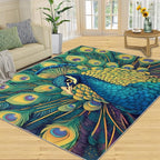 Peacock Rug 6x8-6x8 Rug, Wonderful Peacock Area Rugs for Bedroom, Teal Turquoise Rugs for Living Room, Modern Style Washable Mat, Malachite Green Feather Carpet - Peafowl Home Decor & Gifts