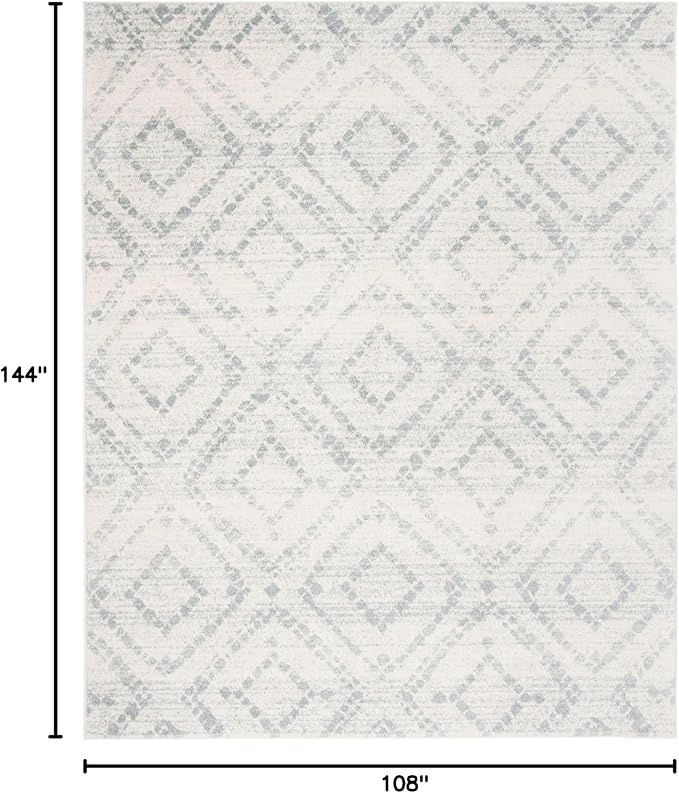 SAFAVIEH Adirondack Collection Area Rug - 9' x 12', Ivory & Light Blue, Modern Diamond Distressed Design, Non-Shedding & Easy Care, Ideal for High Traffic Areas in Living Room, Bedroom (ADR131T)