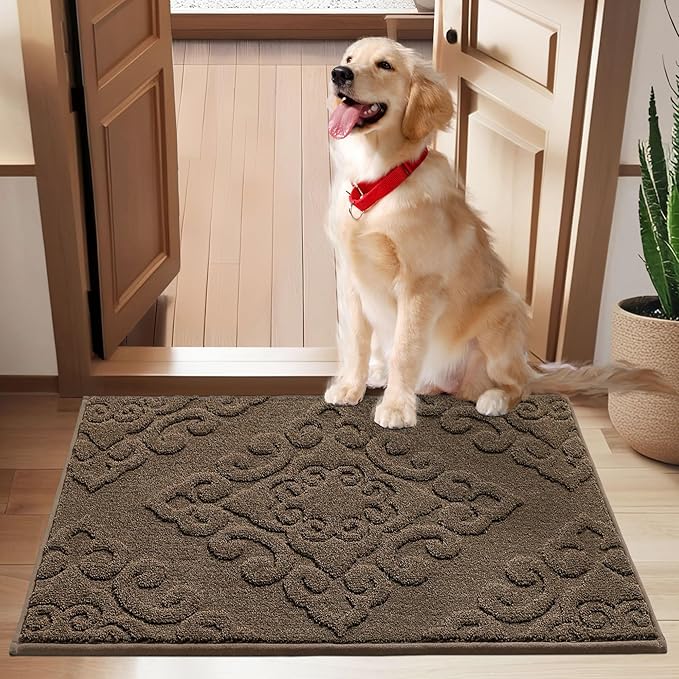 COSY HOMEER Door Mat 24”x36”,Absorbent Dirt Trapper Entryway Rugs,Non-Slip Welcome Mat,Washable Entry Rugs,Low Pile Doormat for Front Back Door,Wet Shoes & Paws,Brown
