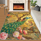 Peacock Peony Rugs for Bedroom - 3x4 Rug, Classic Peacock Peony Area Rugs for Living Room, Oriental Carpet, Floral Plant Washable Area Mat, Aesthetics Carpet - Peafowl Home Decor & Gifts