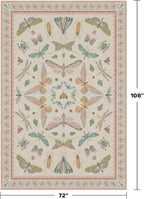 Floral Pink Rugs for Bedroom Girls 6x9 - Insect Print Cute Girly Rug for Living Room, Dining Room Under Kitchen Table, Washable Low Pile Vintage Bug Art Nouveau Home Decor