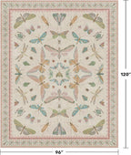 Cute Rugs for Bedroom Girls - Pink Living Room Rugs 8X10, Dining Room Table, Washable Pastel Flower Insect Print Whimsical Décor