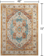 YJ.GWL Area Rugs for Living Room 4x6 Machine Washable Rugs for Bedroom, Non Slip Floral Vintage Rug Indoor Carpet, Stain Resistant Throw Rug for Dining Room Kitchen, Brick Orange