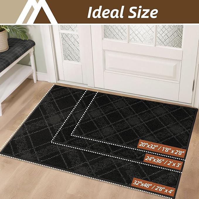 COSY HOMEER Plaid Door Mat 20" x 32",Dirt Trapper Entryway Rugs,Non-Slip Washable Farmhouse Doormat,Low Profile Welcome Mats for Paws Black