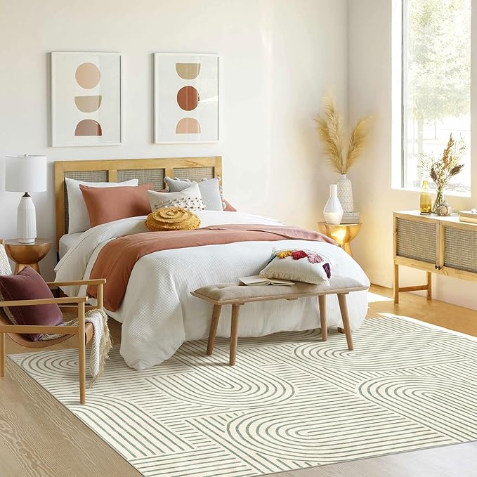 6x9 Area Rug - Large Modern Abstract Washable Non-Slip Sage Green Living Room Rug Rainbow Low-Pile Soft Floor Carpet for Bedroom Dining Room Office Nursery Home Decor