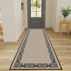 Vintage Tribal Hallway Rugs, 2x10ft, Southwest Brown Rustic Native Ethnic Greek Key Pattern Carpet Runners, Ultra-Thin Foldable Low Pile Distressed Rug for Dining Room Lounge