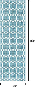Rugs.com Lattice Trellis Collection Rug – 10 Ft Runner Blue Low-Pile Rug Perfect for Hallways, Entryways