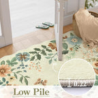 Lahome Floral Washable Round Area Rug, Round Rug 5ft Soft Non-Slip, Non-Shedding Boho Circle Carpet for Bedroom Living Room Bathroom Nursery Kitchen, Beige