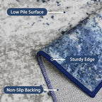 GENIMO 8x10 Area Rugs, Machine Washable Rugs for Living Room, Non Slip Indoor Modern Rug，Low Pile Lightweight Blue Print Carpet for Bedroom Dining Room Home Office, Blue Ivory