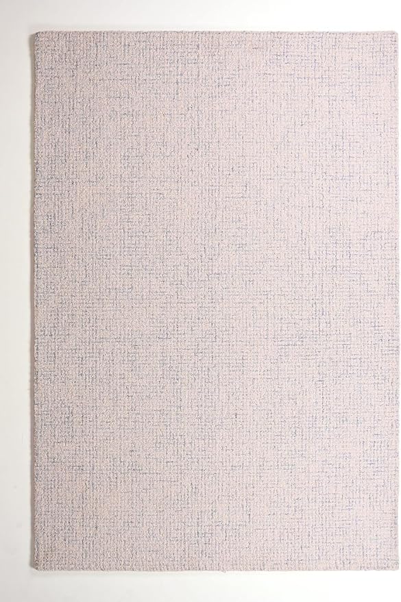 Hand-Tufted 100% Wool Pile Area Rug – Geometric Textured Grid Check Pattern – Thick and Durable Floor Carpet for Bedroom, Living Room, Kids Room, and Dining Area (Ivory Blue, 5' x 5')