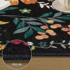 Rug Runners 2x6, Floral Washable Kitchen Rugs for Hallways Area Rugs, Non Slip Long Rug Low Pile Entrance Doormat, Flower Carpet for Kitchen, Entryway Indoor, Bedroom, Bathroom, Laundry, Black