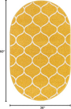 Rugs.com Lattice Frieze Collection Rug – 3' 3 x 5' 3 Oval Yellow Medium Rug Perfect for Living Rooms, Large Dining Rooms, Open Floorplans