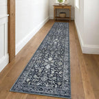 KILOCOCO Hallway Runner 2x10 Rug Runner Printed Vintage Floral Washable Non-Slip Rubber Backed Runners for Hallways Kitchen Laundry Room Entryway Bedroom, Charcoal