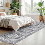 KOZYFLY Long Runners for Hallways 2x10 Ft Washable Kitchen Runner Rug Boho Runner Rug for Entryway Indoor Printed Faux Wool Stair Runner Floor Carpet for Stair Kitchen Hall, Grey