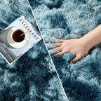 Large Shag Area Rugs 5 x 8, Tie-Dyed Plush Fuzzy Rugs for Living Room, Ultra Soft Fluffy Furry Rug for Bedroom, Indoor Carpet Nursery Rugs for Kids Room Home Decor, Peacock Blue