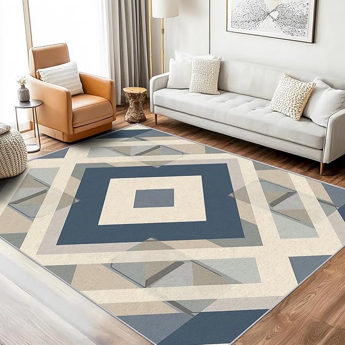 Geometric Rug, Washable 5x6 Rug for Living Room, Modern Abstract Patterned Indoor Carpet, Geometric Decor for Home, Bedroom, Soft Non Slip Thin Design FER97