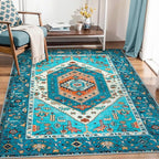 SERISSA Boho Area Rug 5x7 Blue, Washable Rugs for Living Room, Ultra Soft Non-Slip Bedroom Rug Print Distressed Vintage Tribal Farmhouse Carpet Rug for Dining Room Dorm Office Home Decor