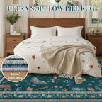 7x9 Bug Pattern Area Rug - Indoor Non-Slip Low Pile Machine Washable Insect Print Rug for Entryway, Living Room, Bedroom, Kitchen, Laundry (7'x9' Teal)
